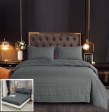 Lenjerie Pat Damasc Gri, 4 Piese, Elastic, 180x200 cm