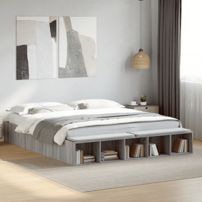 vidaXL Cadru de pat, gri sonoma, 200x200 cm, lemn prelucrat 3280543
