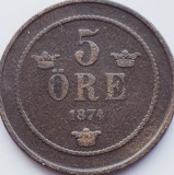 Cumpara ieftin 2852 Suedia 5 ore 1874 Oscar II (small letters) km 736, Europa