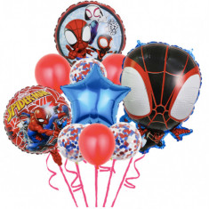 Set de 10 Baloane Figurine folie SpiderMan 58 cm, Folie rotunda 45 cm, Baloane Latex 30 cm, Rosu