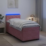 Cumpara ieftin Pat box spring cu saltea si LED Roz 80 x 200 cm Catifea