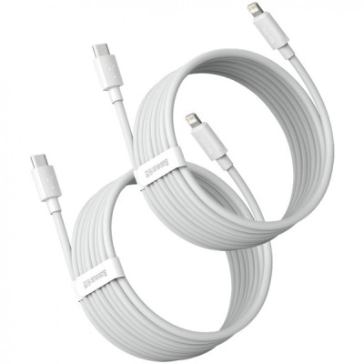 Cablu Date si Incarcare USB-C - Lightning Baseus Simple Wisdom, 20W, 1.5m, Set 2 bucati, Alb foto