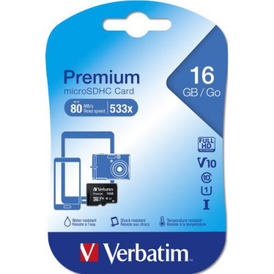 Memory Card Verbatim Premium MicroSDHC, 16GB, Class 10 foto