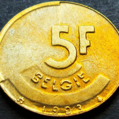 Moneda 5 FRANCI - BELGIA, anul 1993 *cod 1228 B = Text BELGIE