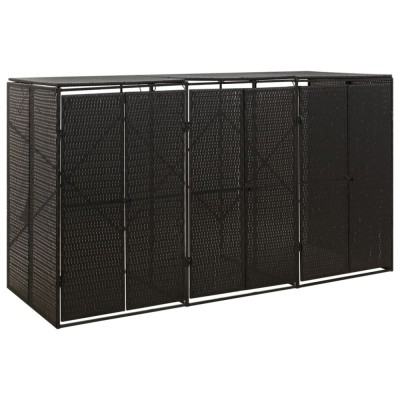 Gossi magazie de pubele tripla, negru, 207x80x117 cm, poliratan foto