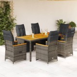 vidaXL Set bistro de grădină cu perne, 7 piese, gri, poliratan