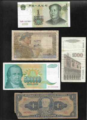Set 5 bancnote de prin lume adunate (cele din imagini) #203 foto