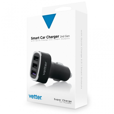 Accesorii auto si calatorie Vetter Smart Car Charger 2nd Gen, QC 3.0 and Super Charge, Smart Outputs, 3 x USB, Black foto