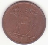 Norvegia 5 &Oslash;re 1970 - Olav V, Europa, Bronz