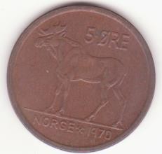 Norvegia 5 &Oslash;re 1970 - Olav V