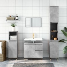 vidaXL Set mobilier de baie, 3 piese, gri beton, lemn compozit 3190225