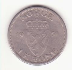 Norvegia 1 Krone 1953 - Haakon VII, cea mai rară din serie.
