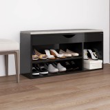 Pantofar cu pernă, negru lucios, 104x30x49 cm, lemn prelucrat