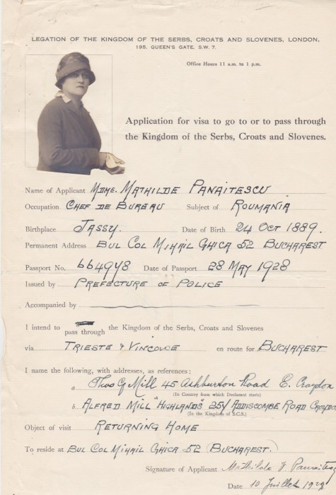 Cerere de viza pentru pentru Regatul Sarbilor Croatilor Slovenilor Yugoslavia 1928