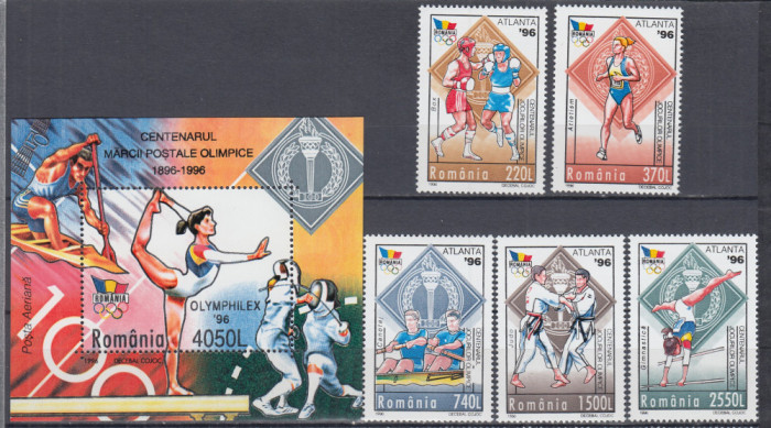 ROMANIA 1996 LP 1416 LP 1417 CENTENARUL J.O.DE VARA ATLANTA 96 SERIE+COLITA MNH