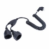 Cablu spiralat cu contact de protectie bidirectional, negru H05VV-F 3G1,5 230V 16A max. 3500W- IP20 extensie pana la 2,5 m