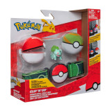 Pokemon - Set figurina si centura Clip n Go, Pok&eacute; Ball &amp; Nest Ball &amp; Bulbasaur