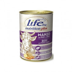 Conserva cu hrana umeda pentru caini cu vita si orez, Life Dog, 400 g