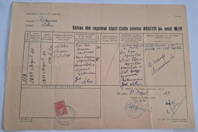 Extras din registrul cartii civile pentru nascuti, anul 1949 foto