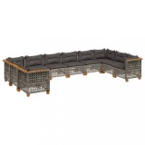 Set mobilier de gradina cu perne, 10 piese, gri, poliratan