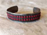 BRATARA argint REGLABILA etnica KABYLE BERBERA TRIBALA ornata cu CORAL veche RAR