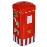 Pusculiță metalică &icirc;n formă de cabină telefonică, cu capac, 7x7x16cm, roșie, CMCLASS