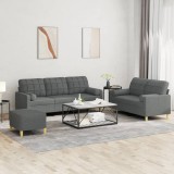 vidaXL Set de canapele cu perne, 3 piese, gri &icirc;nchis, textil