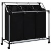 Cos rufe Gossi, 3 saci, otel, negru, 96x40 cm, carucior sortare rufe, suporta 20 kg