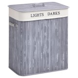 HOMCOM Coș de rufe din bambus cu capac 100 L Colector de rufe cu m&acirc;nere din PU, sac de rufe din p&acirc;nză de vela, Coșuri de rufe pentru bucătărie dormito