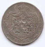 Romania 5 Lei 1883 - Carol I, Argint, KM-17.1