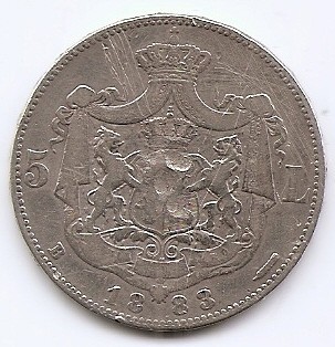 Romania 5 Lei 1883 - Carol I, Argint, KM-17.1 foto