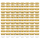 Borcane din sticla pentru gem, capace aurii, 96 buc, 110 ml