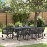vidaXL Set mese grădină Manual 9 pcs Negru Mari Metal &amp; Sfoară
