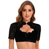 Bluză Dirndl pentru femei, elegantă, cu dantelă, guler drept, decupaje &ndash; Negru 38