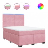Cumpara ieftin Pat box spring cu saltea, roz, 160x200 cm, catifea