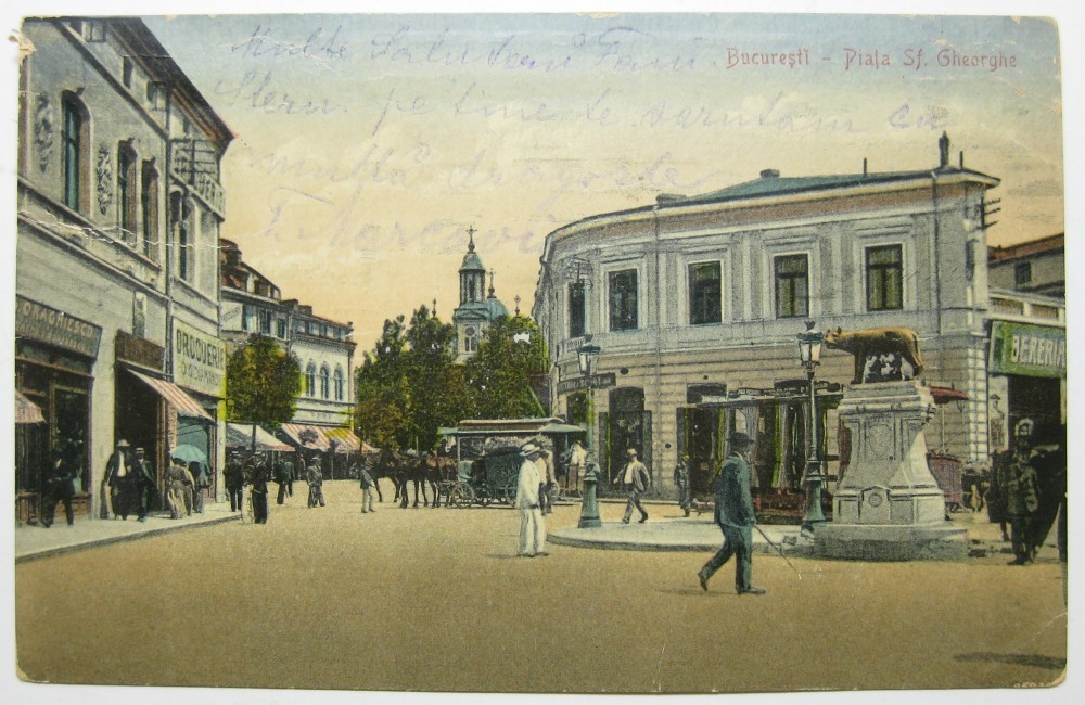 Bucuresti Piata Sf. cu Lupoaica, traimvaie epoca, circulata
