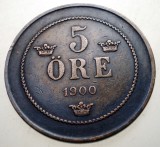 Moneda Suedia 5 Ore 1900 Bronz, KM# 757