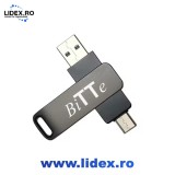 Stick memorie BiTTe, rotativ 360⁰, 64 GB, High speed USB 3.0, OTG 2 in 1, Adaptor Type C la USB-A, pentru mobil, tableta si computer, backup fisiere