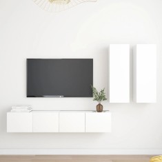 Set dulapuri TV, 4 piese, alb, lemn prelucrat foto