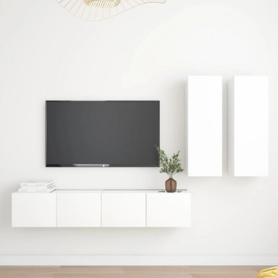 vidaXL Set dulapuri TV, 4 piese, alb, lemn prelucrat 3078686 foto