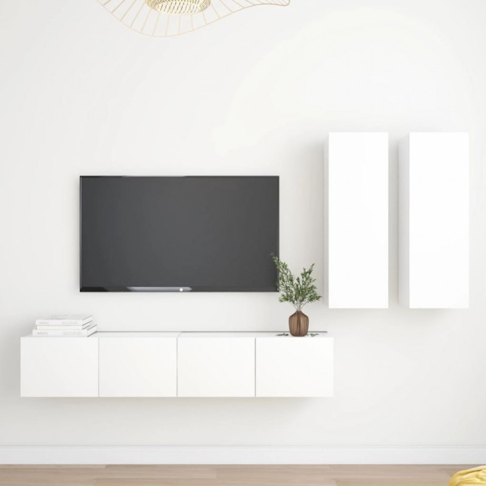 vidaXL Set dulapuri TV, 4 piese, alb, lemn prelucrat 3078686