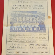 Program meci fotbal FCM CARACAL - "CONSTRUCTORUL TCI" CRAIOVA (03.09.1989)