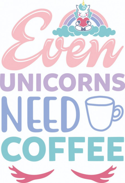 Sticker decorativ, Even Unicorns Need Coffee, Multicolor 85 cm, 4836ST