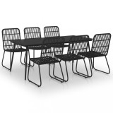 Cumpara ieftin Set mobilier de exterior, 7 piese, negru, poliratan si sticla