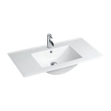 Lavoar ceramică albă design plat 100x46x18 cm, montare pe blat/mască, baie modernă