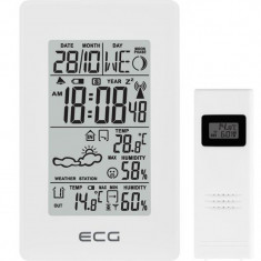 Statie meteo interior-exterior ECG, Senzor Extern Wireless, LCD, Ceas, Alarma, functie DST, IP44, raza de actiune 30 m, indicator confort, Alb