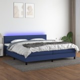 Gossi pat cu arcuri, saltea si led, albastru, 200x200 cm, textil