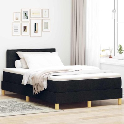 vidaXL Pat boxspring cu saltea cu saltea Negru 120 x 190 cm țesătură 3338827 foto