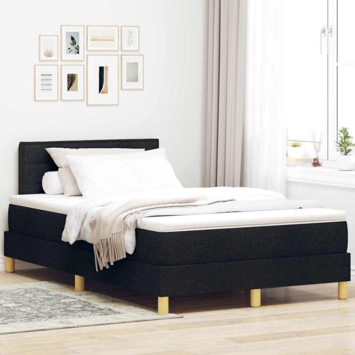 vidaXL Pat boxspring cu saltea cu saltea Negru 120 x 190 cm țesătură 3338827