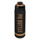 Sticla de apa sport din plastic, 1L, neagra cu auriu, cu capac etans si scala de masurare, CMCLASS